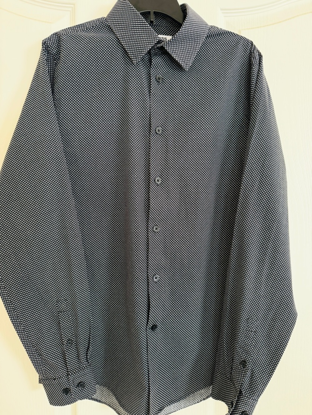 Express Men's black and white  Micro-Dot Button-Up Shirt